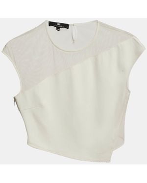 Elisabetta Franchi Crepe And Mesh Crop Top - White