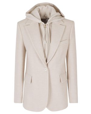 Eleventy Sand Single-Breasted Hooded Bib Wool Blazer - Natural