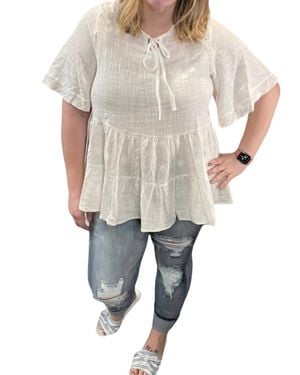 Easel Vintage Wing Sleeve Top - Natural