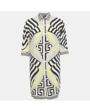 Versace Printed Silk Shirt Dress - White