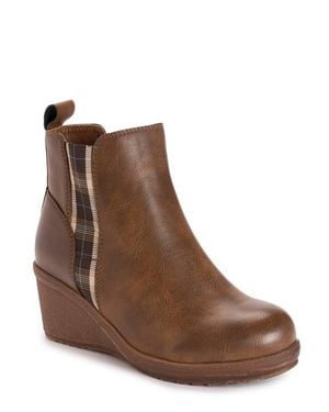 Muk Luks England Oxford Wedge Booties - Brown