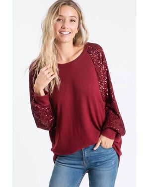 7Th Ray Sequin Balloon Sleeve Top - Red