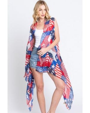 TRUEDAMES American Flag Pattern Vest - Red