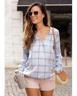 Lascana Plaid Cutout Blouse - Metallic