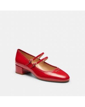 COACH Double Buckle Block Heel Mary Jane - Red