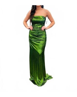 Sherri Hill Metallic Strapless Sheath Gown - Green