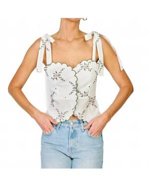 Line & Dot Primrose Top - White