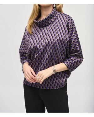Joseph Ribkoff Geometric Jacquard Cowl Neck Top - Purple