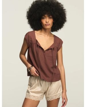 Lucky Brand Square Neck Notch Blouse - Pink