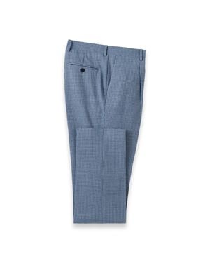 Paul Fredrick Houndstooth Wool Single Pleat Suit Pants - Blue