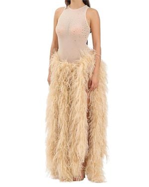 alma sanchez Butter Feathered Body Dress With Sheer Upper Bodice - Natural