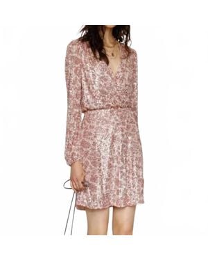 Heartloom Long Sleeve Surplice Sequin Mini Dress - Pink