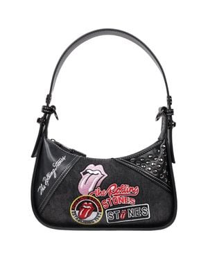 The Rolling Stones Patchwork Denim Shoulder Bag - Black
