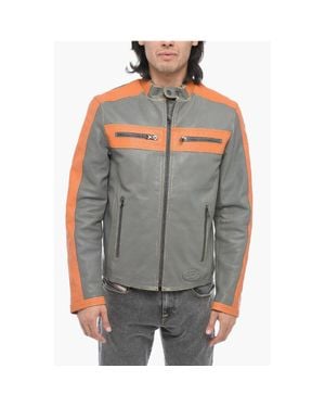 DIESEL Leather L-Muse Padded Jacket With Vintage Effect - Gray