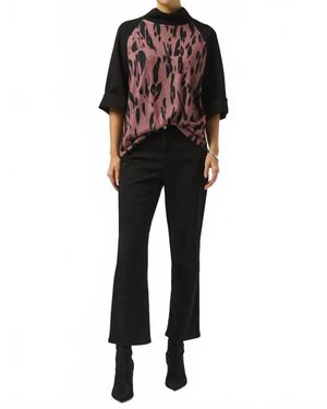 Joseph Ribkoff Funnel Collared Three Quarter Sleeves Straight Top - Black