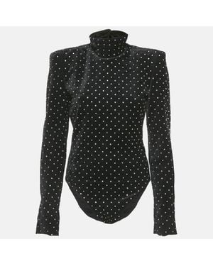 Saint Laurent Crystal Embellished Velvet Turtleneck Bodysuit M - Black