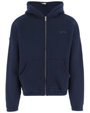 Autry Cotton Zip-Up Hoodie With Front Pockets And Embroidered Logo - Blue
