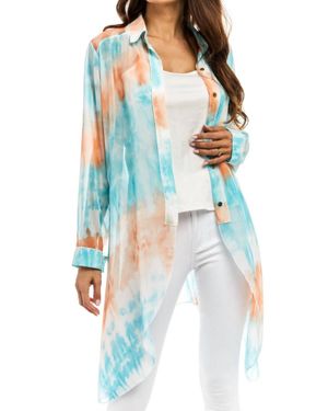 Adore Sheer Button Down Duster - Blue