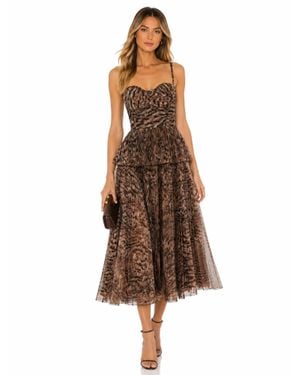 Hutch Animal Print Pleated Peplum Midi Dress - Brown