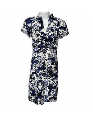 THEIA Button Front Mandarin Collar Sheath Dress - Blue