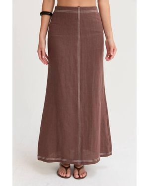 Crescent Kenzy Contrast Stitch Linen Maxi Skirt - Brown