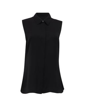Theory Collared Georgette Short Sleeve Blouse - Black