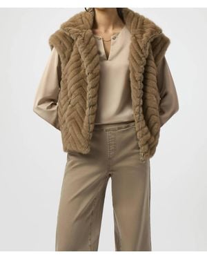 Joseph Ribkoff Chevron Zip Up Faux Fur Vest - Natural