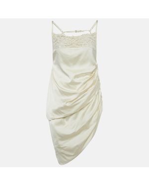Jacquemus Cream Satin Asymmetrical Hem Saudade Slip Dress - White