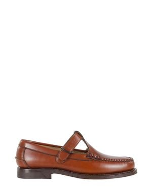 Hereu Tan Alber Buckled Calfskin Leather Loafers - Brown