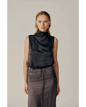 DELUC Vinca Sleeveless Cowl Top - Black