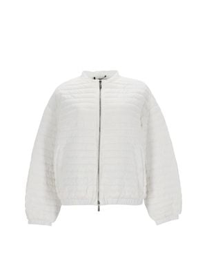 Moorer Quilted Lightweight Jacket With Horizontal Stitch Design - White