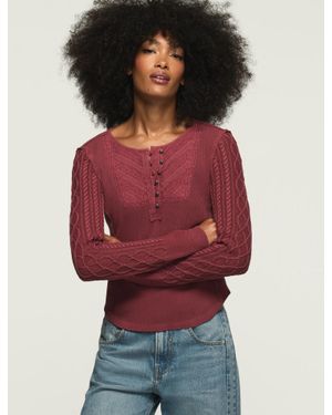 Lucky Brand Pintuck Sweater Mix Henley - Red