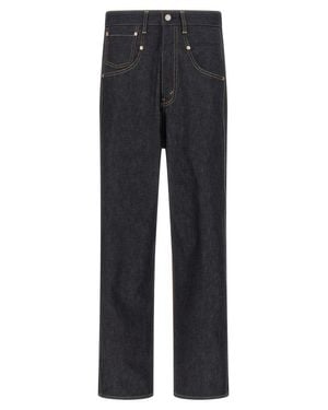 Junya Watanabe Cotton Denim Jeans With Corduroy Back And Contrast Stitching - Blue