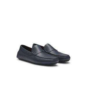 BOSS Tumbled-Leather Loafers With Driver Sole - Blue