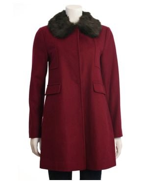 Eliza J Faux Fur Trim Wool Blend Coat - Red