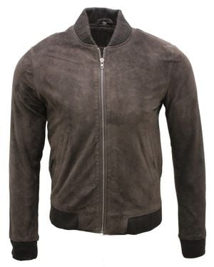 Infinity Leather Retro Goat Suede Varsity Leather Bomber Jacket-Athens - Gray