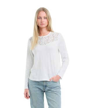 Wilt Lace Yoke Henley Tee - White