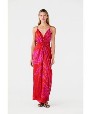 JUAN DE DIOS Macarena Silk Midi Dress - Red