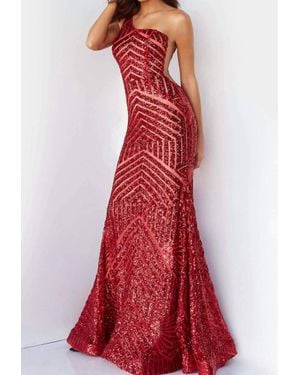 Jovani Geometric Sequined Prom Gown - Red
