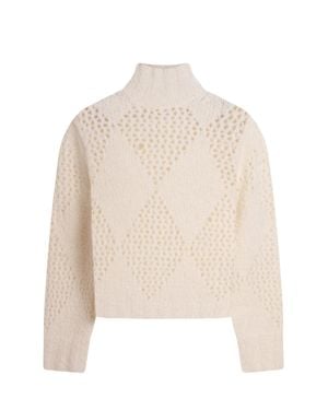 Ballantyne Textured High Neck Cropped Knit Sweater - White