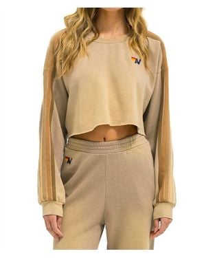 Aviator Nation Classic Stripe Cropped Crew Sweatshirt - Natural