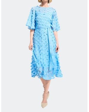 Joseph Ribkoff Signature 3D Chiffon Fit And Flare Dress With Sash - Blue