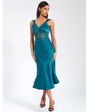 Miss Circle Perley Satin And Lace Midi Dress - Blue