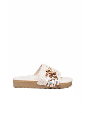 CORBI & SONS Fringe Leather Platform Slide Sandals - Multicolor