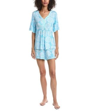 Ellen Tracy 2Pc Pajama Top & Short Set - Blue