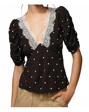 Rails Lazara Lace V-Neck Short Sleeve Top - Black