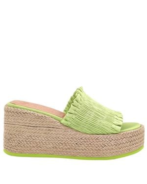 Ganni Tender Shoots Smock Espadrille Wedge Sandals - Green