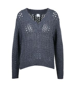 Eleventy Alpaca-Blend Openwork Sequin V-Neck Sweater - Blue