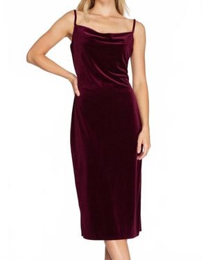 She + Sky Velvet Camisole Dress With Cowl Neck And Side Slit - Purple
