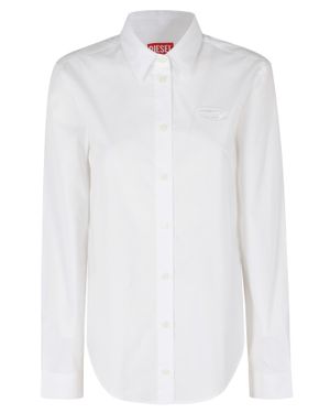 DIESEL C Ronor Embroidered Logo Classic Collar Cotton Shirt - White